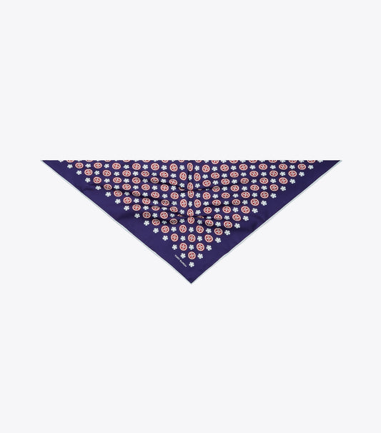 Tory Burch Floral Logo Triangle Scarf - Navy Floral Logo