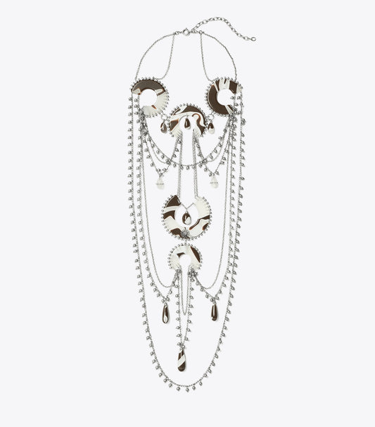 Tory Burch Bead And Resin Necklace - Antique Tory Silver / Multi