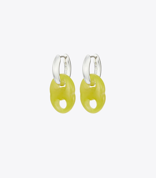 Tory Burch Gemini Link Small Hoop Earrings - Light Silver / Green