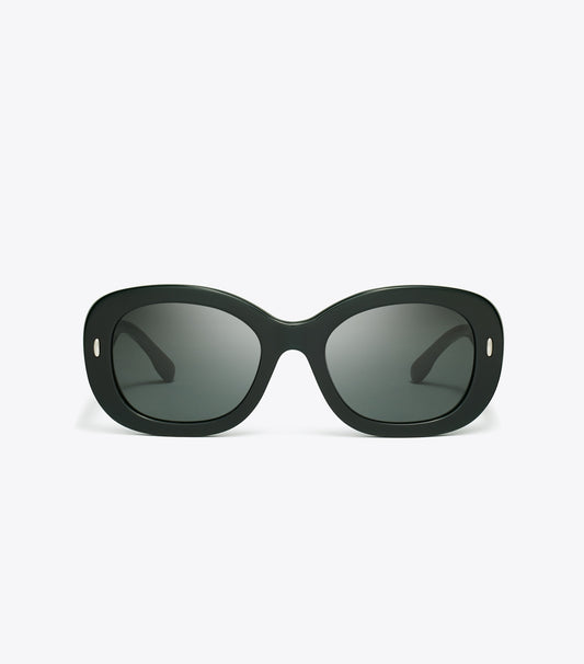 Tory Burch Miller Oval Sunglasses - Dark Green/Dark Grey