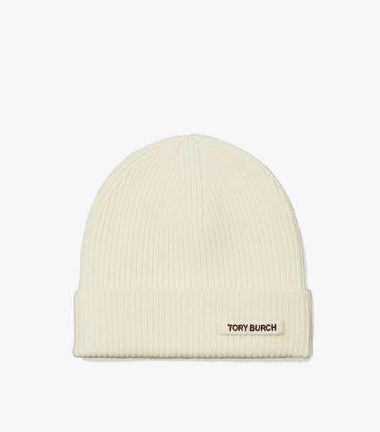 Tory Burch Ribbed Knit Beanie - Ivory