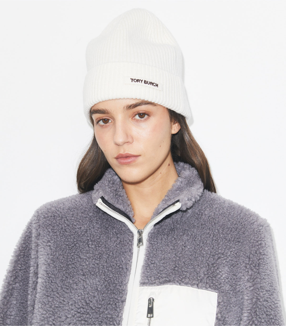 Tory Burch Ribbed Knit Beanie - Ivory