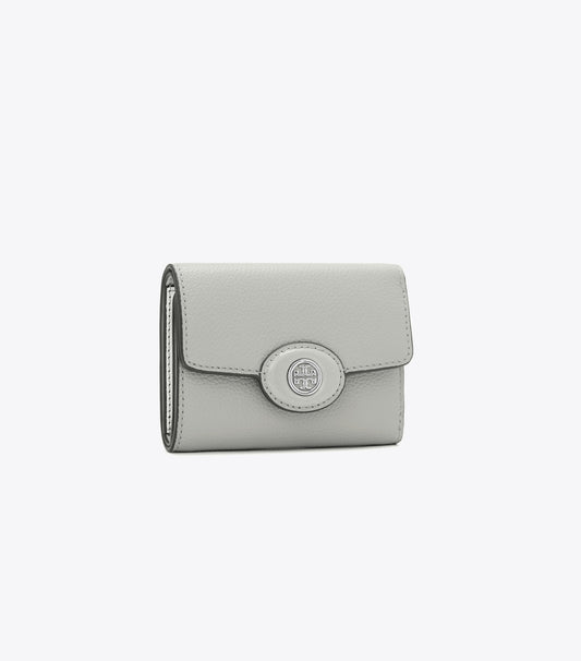 Tory Burch Small Robinson Pebbled Wallet - Light Granite