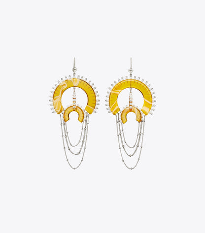 Tory Burch Bead And Resin Chandelier Earrings - Antique Tory Silver / Multi