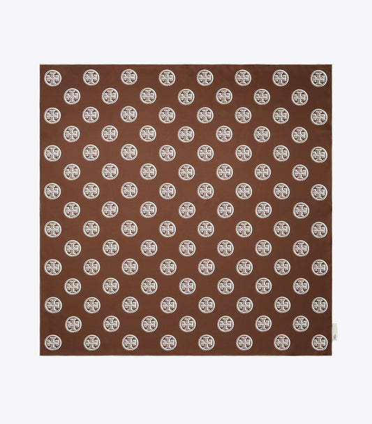 Tory Burch Medallion Logo Silk Square Scarf - Deep Walnut