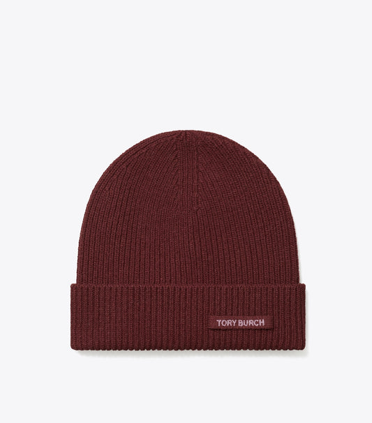 Tory Burch Ribbed Knit Beanie - Burgundy