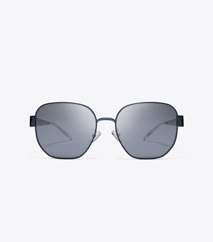 Tory Burch Miller Metal Square Sunglasses - Navy/Dark Grey Flash