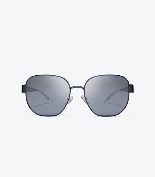 Tory Burch Miller Metal Square Sunglasses - Navy/Dark Grey Flash