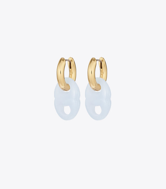 Tory Burch Gemini Link Small Hoop Earrings - Ligh Brass / Light Blue
