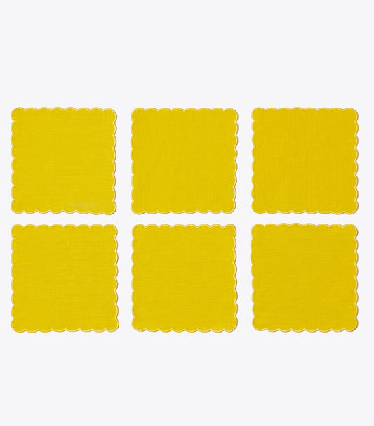 Tory Burch Scalloped Cocktail Linen Napkin, Set of 6 - Yellow