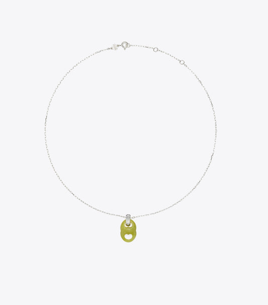 Tory Burch Gemini Link Pendant Necklace - Light Silver / Green