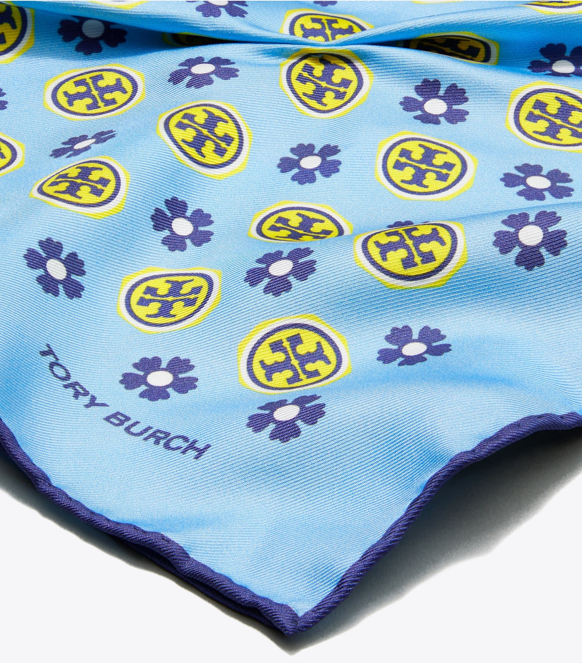 Tory Burch Floral Logo Triangle Scarf - Light Blue Floral Logo