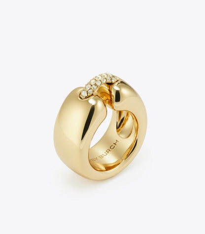 Tory Burch Pierced Ring - Light Brass / Crystal