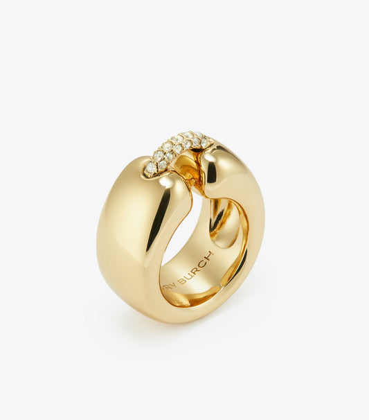Tory Burch Pierced Ring - Light Brass / Crystal