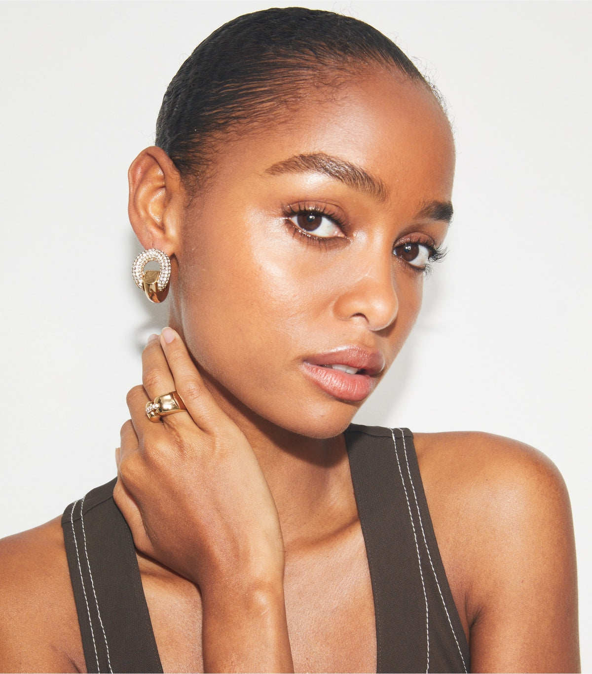 Tory Burch Pierced Ring - Light Brass / Crystal