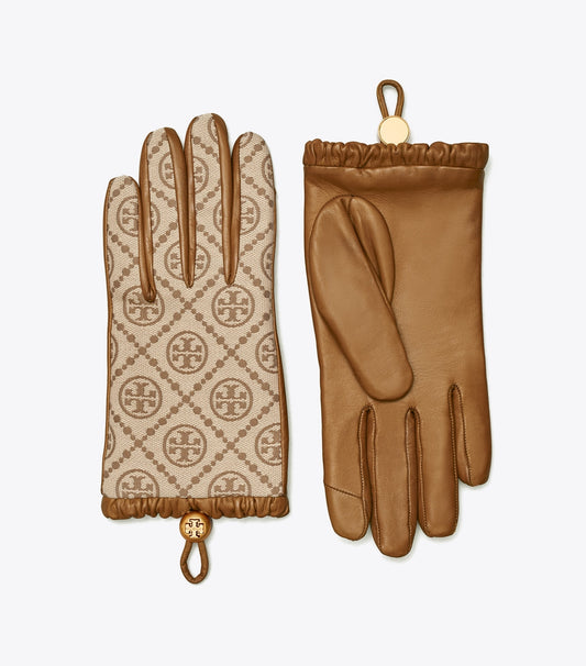 Tory Burch T Monogram Gloves - Hazel / Bistro Brown