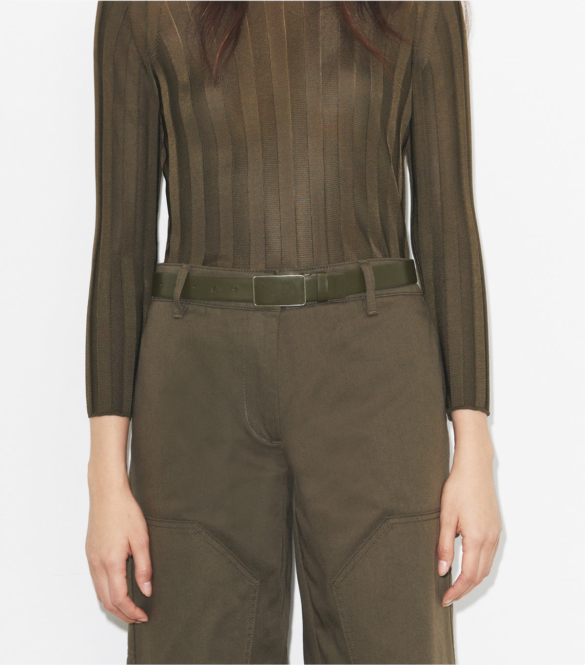 Tory Burch Plate Belt - Dark Olive/Silver