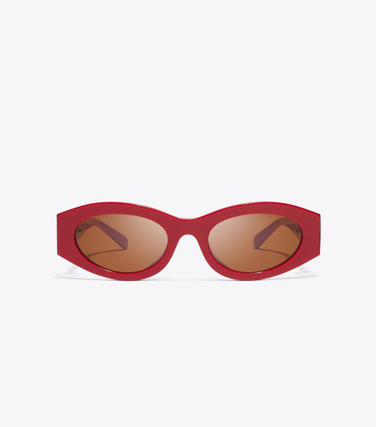 Tory Burch Pierced Oval Sunglasses - Red/Dark Brown