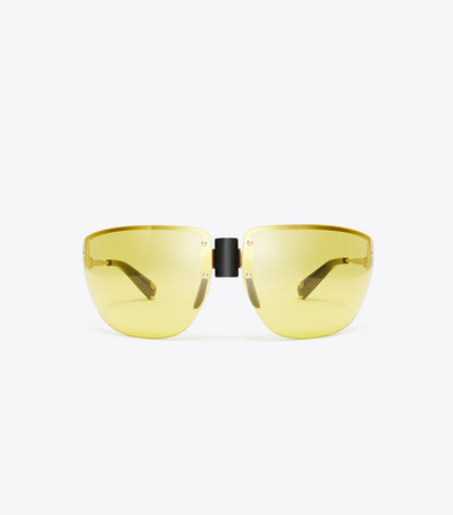 Tory Burch Shield Runway Sunglasses - Shiny Light Gold/Yellow