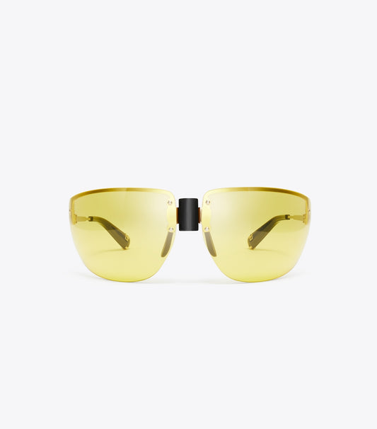 Tory Burch Shield Runway Sunglasses - Shiny Light Gold/Yellow
