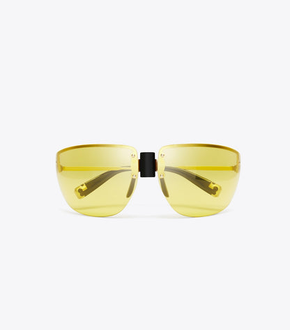 Tory Burch Shield Runway Sunglasses - Shiny Light Gold/Yellow
