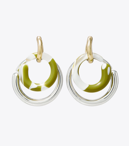 Tory Burch Pierced Earrings - Light Silver / Light Brass / Green Swirl