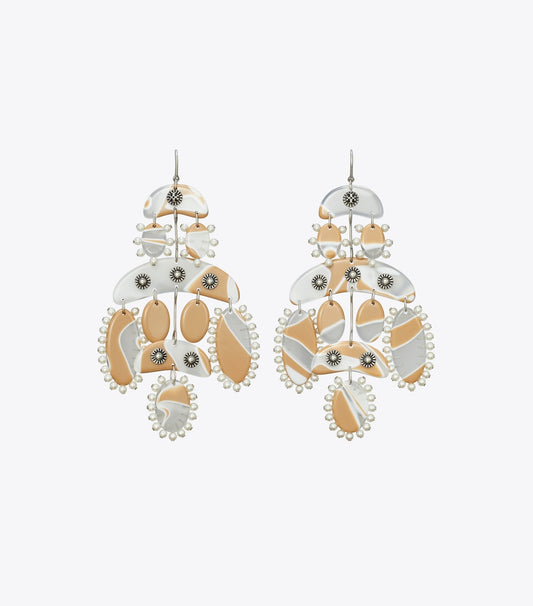 Tory Burch Abstract Beaded Chandelier Earrings - Antique Tory Silver / Multi
