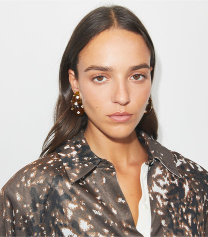 Tory Burch Pierced Earrings - Brown / Crystal