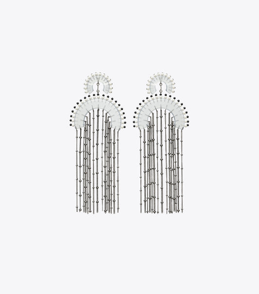 Tory Burch Beaded Fringe Earrings - Black / Clear