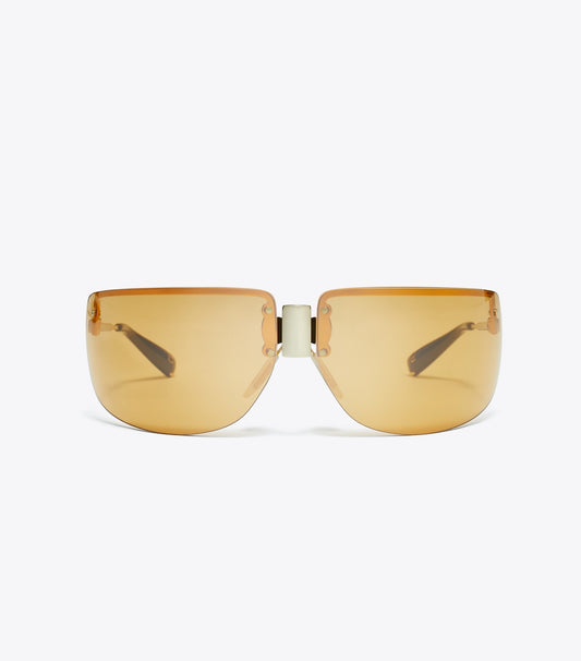 Tory Burch Shield Runway Sunglasses - Shiny Light Gold/Orange