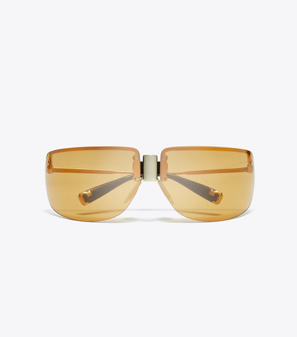Tory Burch Shield Runway Sunglasses - Shiny Light Gold/Orange