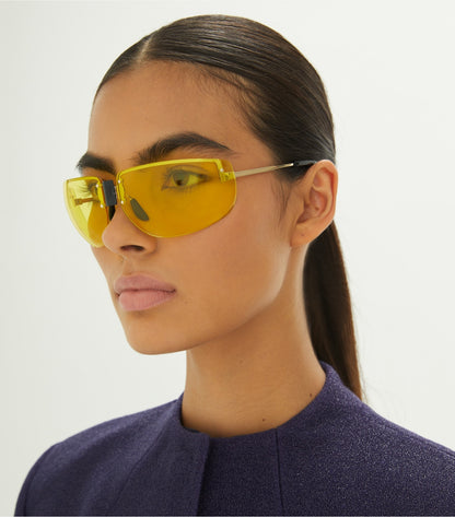 Tory Burch Shield Runway Sunglasses - Shiny Light Gold/Orange