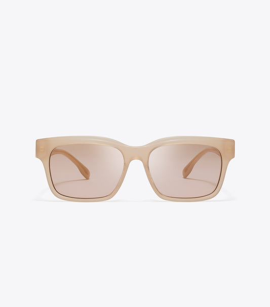 Tory Burch Miller Rectangle Sunglasses - Milky Nude/Pink Gold Mirror