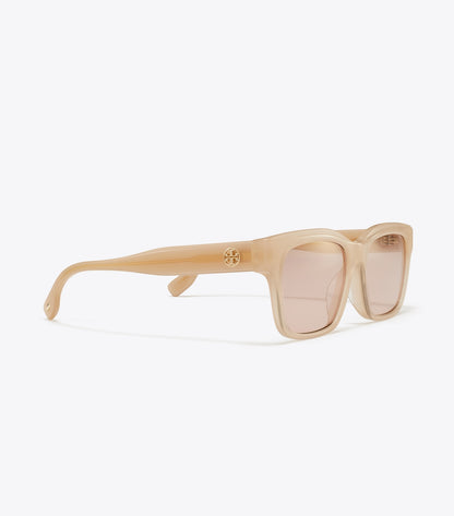 Tory Burch Miller Rectangle Sunglasses - Milky Nude/Pink Gold Mirror