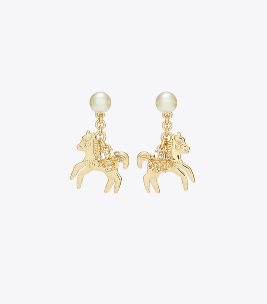Tory Burch Curiosity Horse Charm Earrings - Tory Gold / Pearl