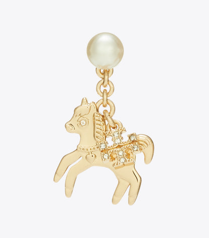 Tory Burch Curiosity Horse Charm Earrings - Tory Gold / Pearl
