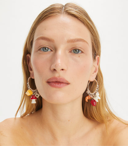 Tory Burch Curiosity Charm Hoop Earrings - Light Silver / Multi