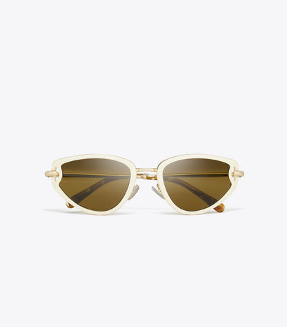 Tory Burch Pierced Cat-Eye Sunglasses - Ivory/Ochre