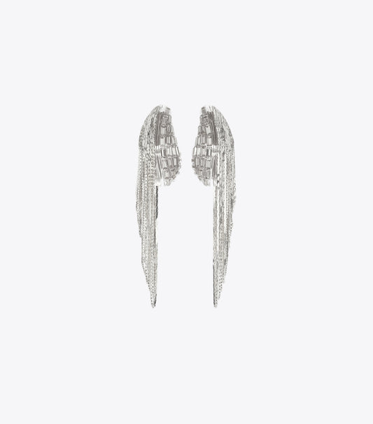 Tory Burch Runway Chain Earrings - Light Silver / Crystal