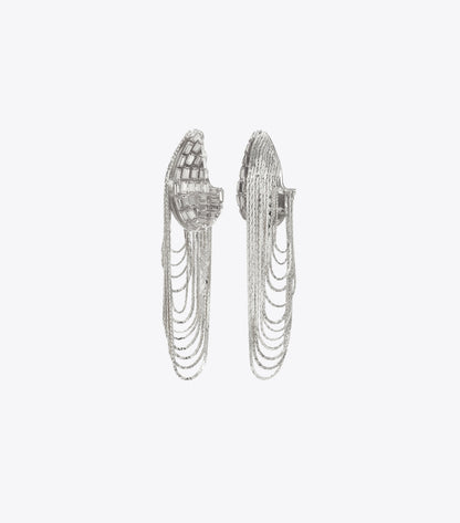 Tory Burch Runway Chain Earrings - Light Silver / Crystal