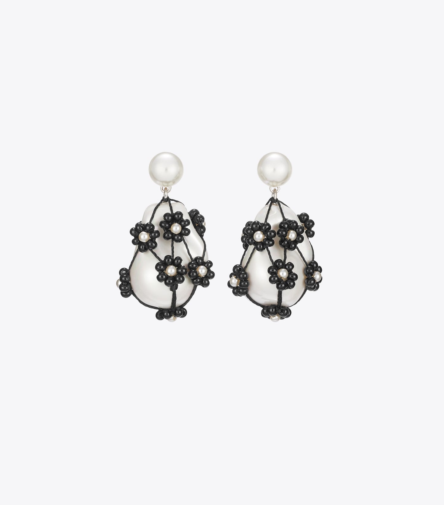 Tory Burch Curiosity Beaded Pearl Drop Earrings - Tory Silver / Black