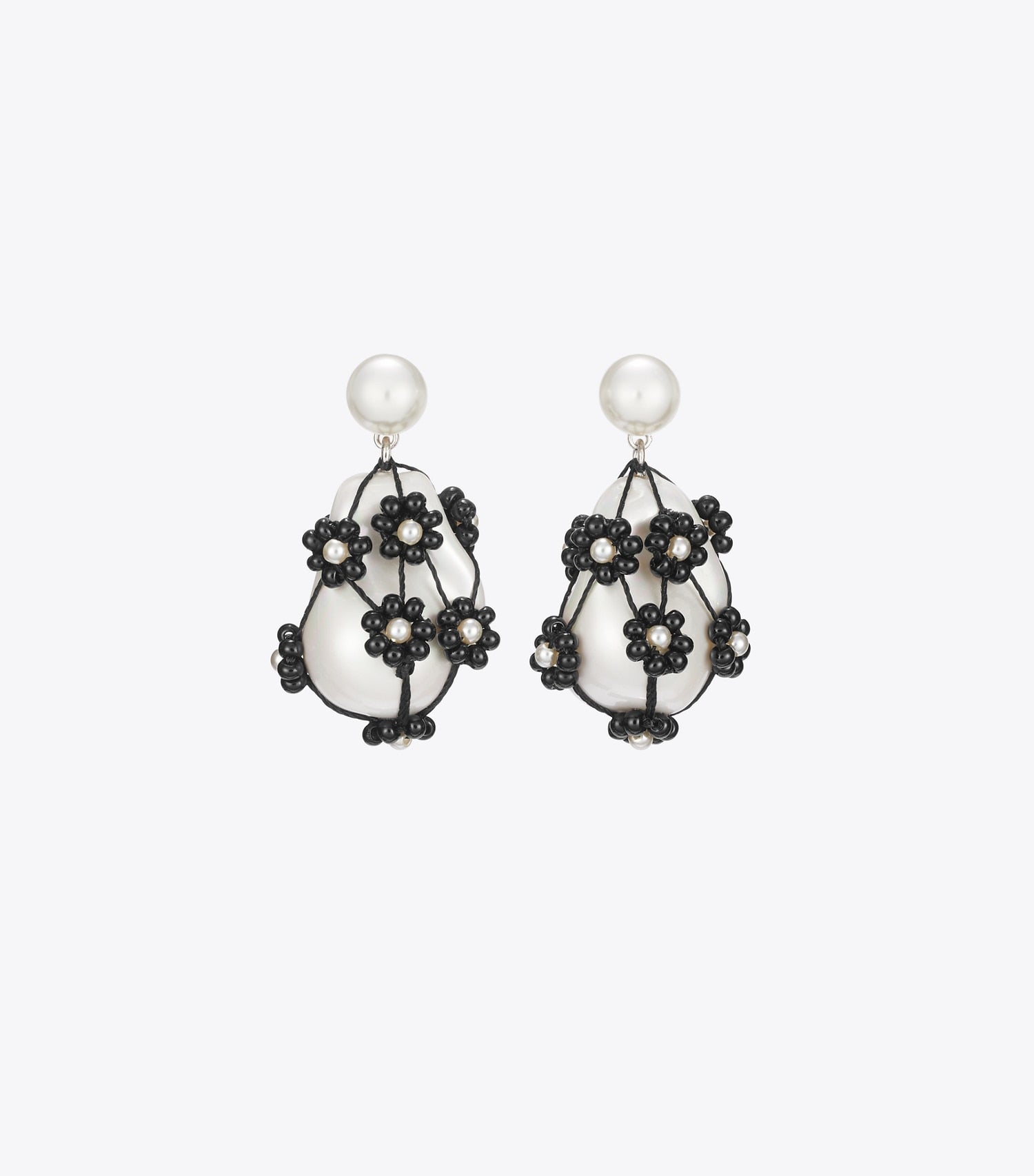 Tory Burch Curiosity Beaded Pearl Drop Earrings - Tory Silver / Black