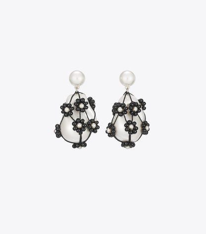 Tory Burch Curiosity Beaded Pearl Drop Earrings - Tory Silver / Black