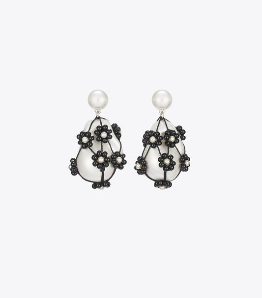Tory Burch Curiosity Beaded Pearl Drop Earrings - Tory Silver / Black