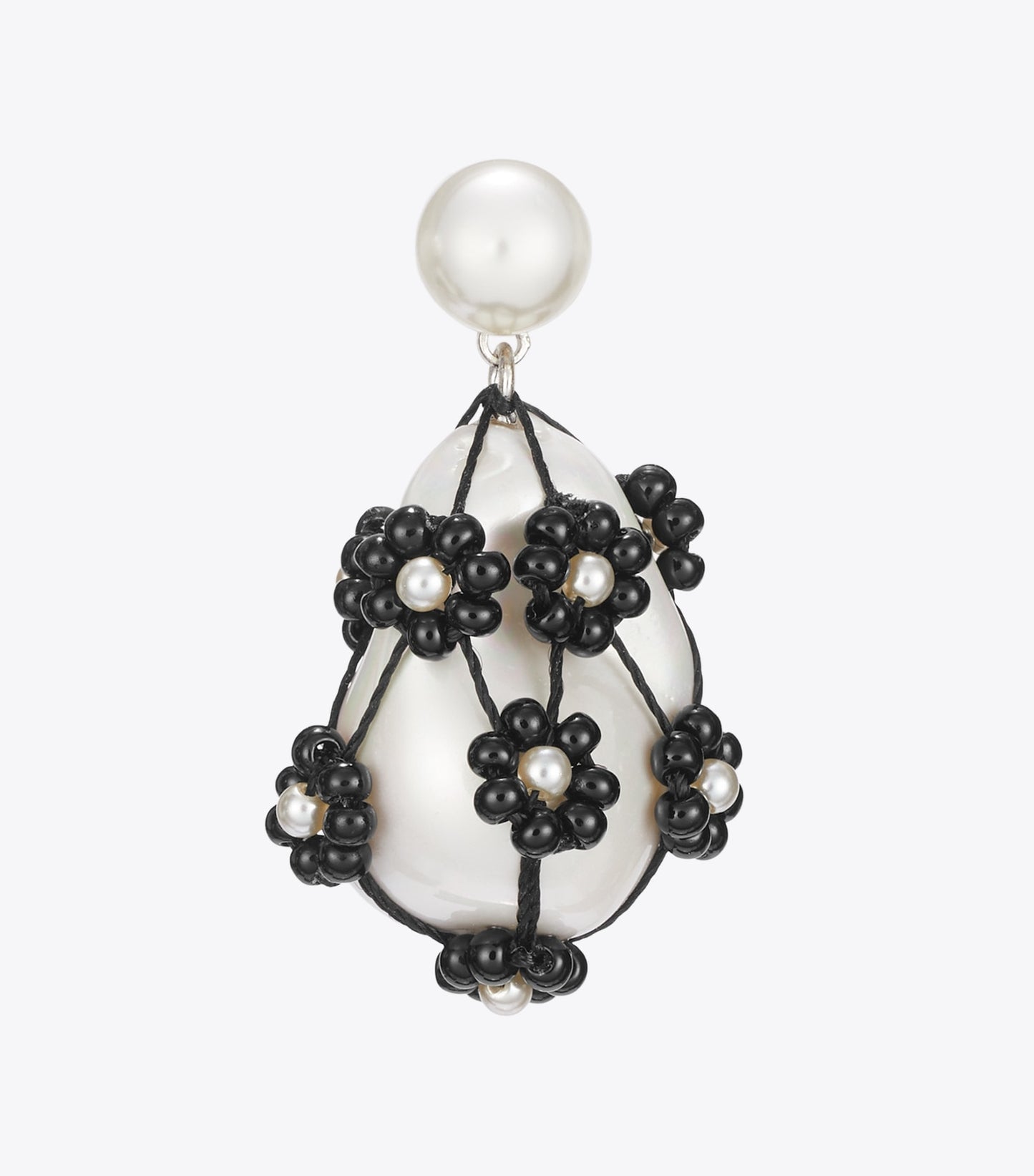 Tory Burch Curiosity Beaded Pearl Drop Earrings - Tory Silver / Black