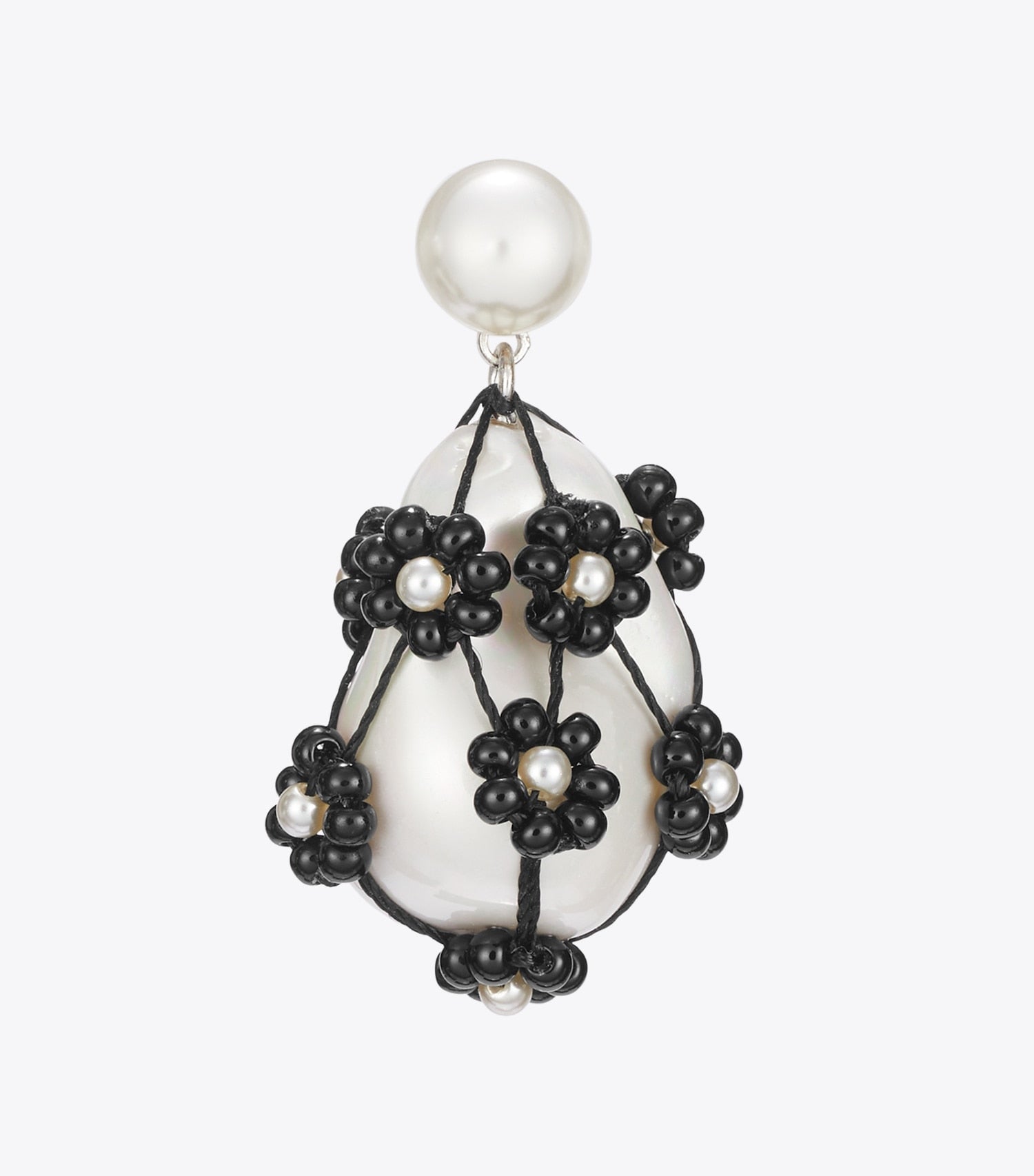 Tory Burch Curiosity Beaded Pearl Drop Earrings - Tory Silver / Black