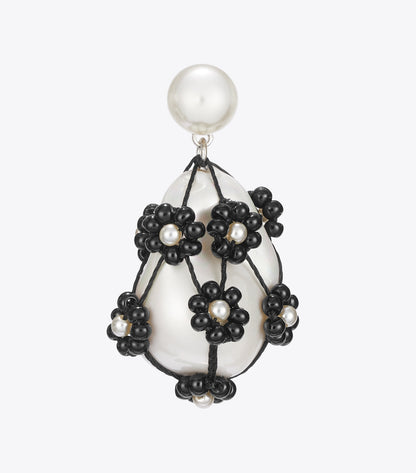 Tory Burch Curiosity Beaded Pearl Drop Earrings - Tory Silver / Black