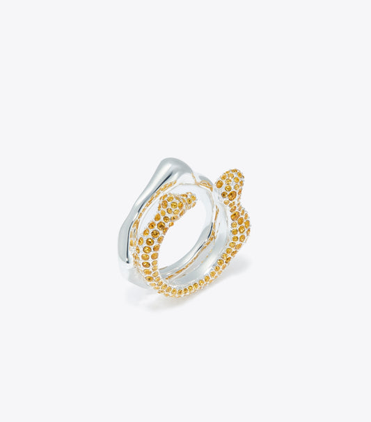 Tory Burch Curiosity Coral Ring Set - Light Silver / Light Amber