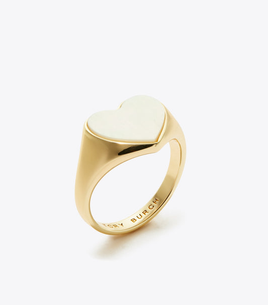 Tory Burch Heart Signet Ring - Tory Gold / Mother Of Pearl
