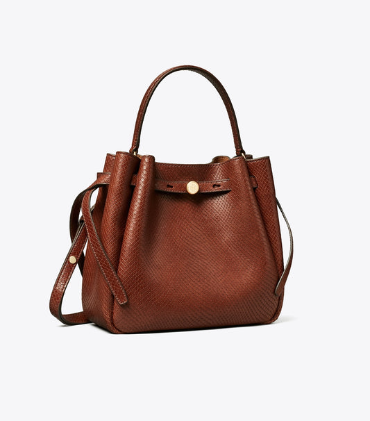 Tory Burch Romy Snake-Embossed Bucket Bag - Sweet Maple